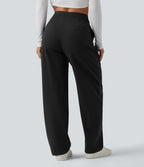 Asymmetric High Waisted Tapered Work Trousers with Pockets — Black — view 2