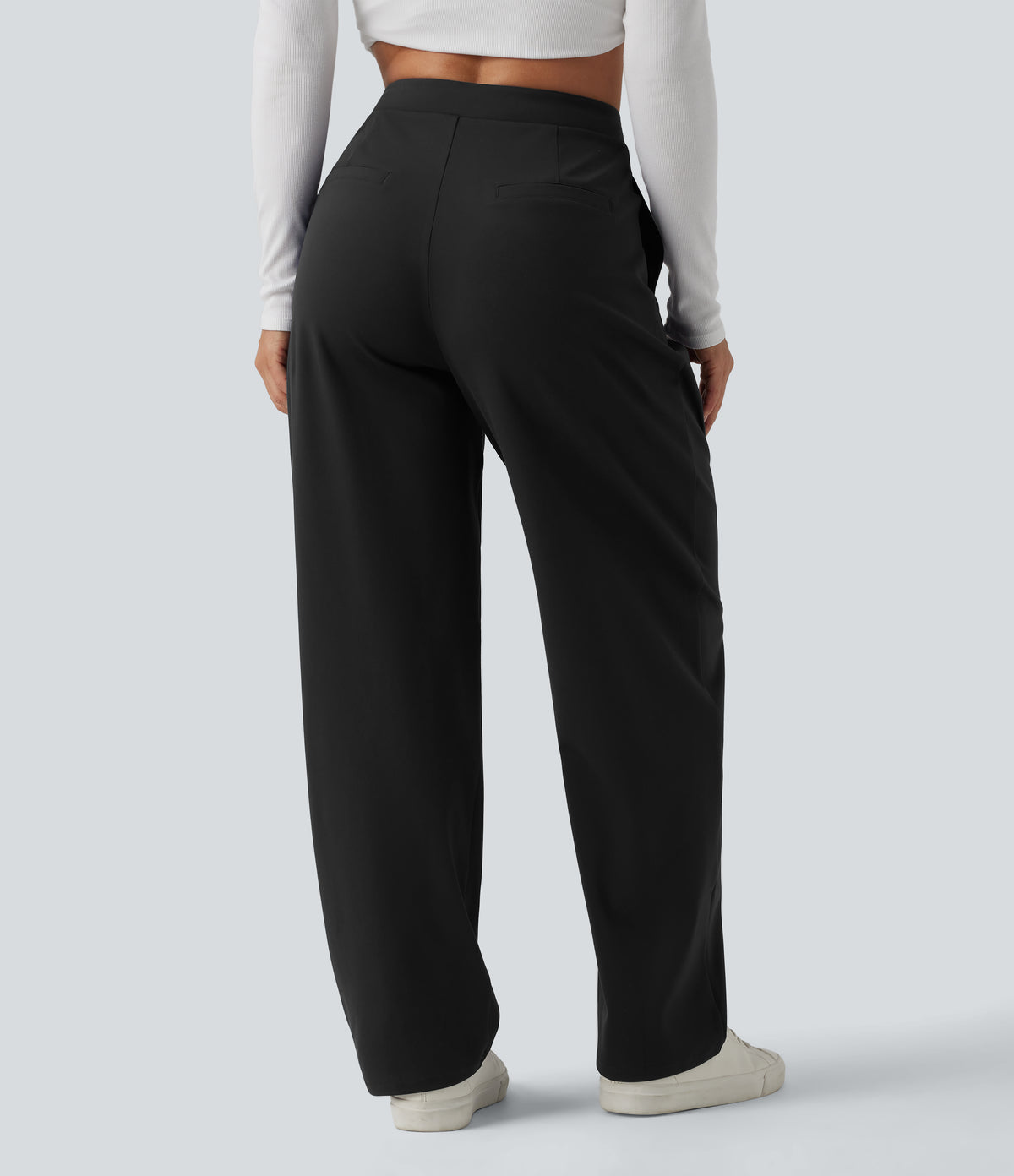 Asymmetric High Waisted Tapered Work Trousers with Pockets — Black — view 2