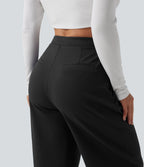 Asymmetric High Waisted Tapered Work Trousers with Pockets — Black — view 5