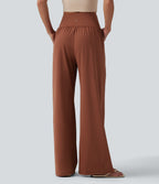 Airy Crossover High Waisted InstantCool Casual Baggy Trousers with Pockets — Sequoia — view 2