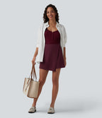 Wrinkle-resistant High Waisted Longer Mini Work Skort — Amaranth — view 5