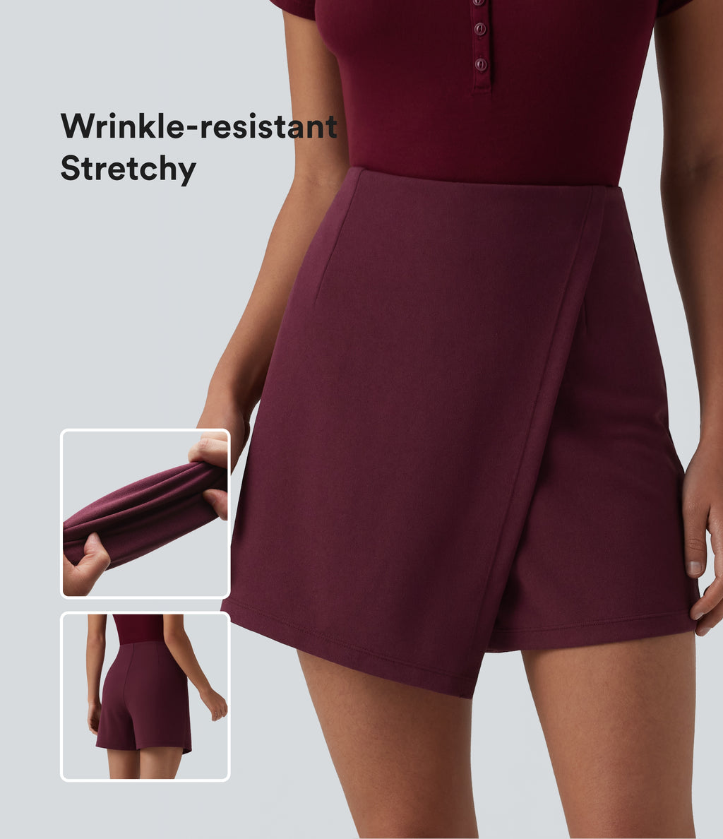 Wrinkle-resistant High Waisted Longer Mini Work Skort — Amaranth — view 1