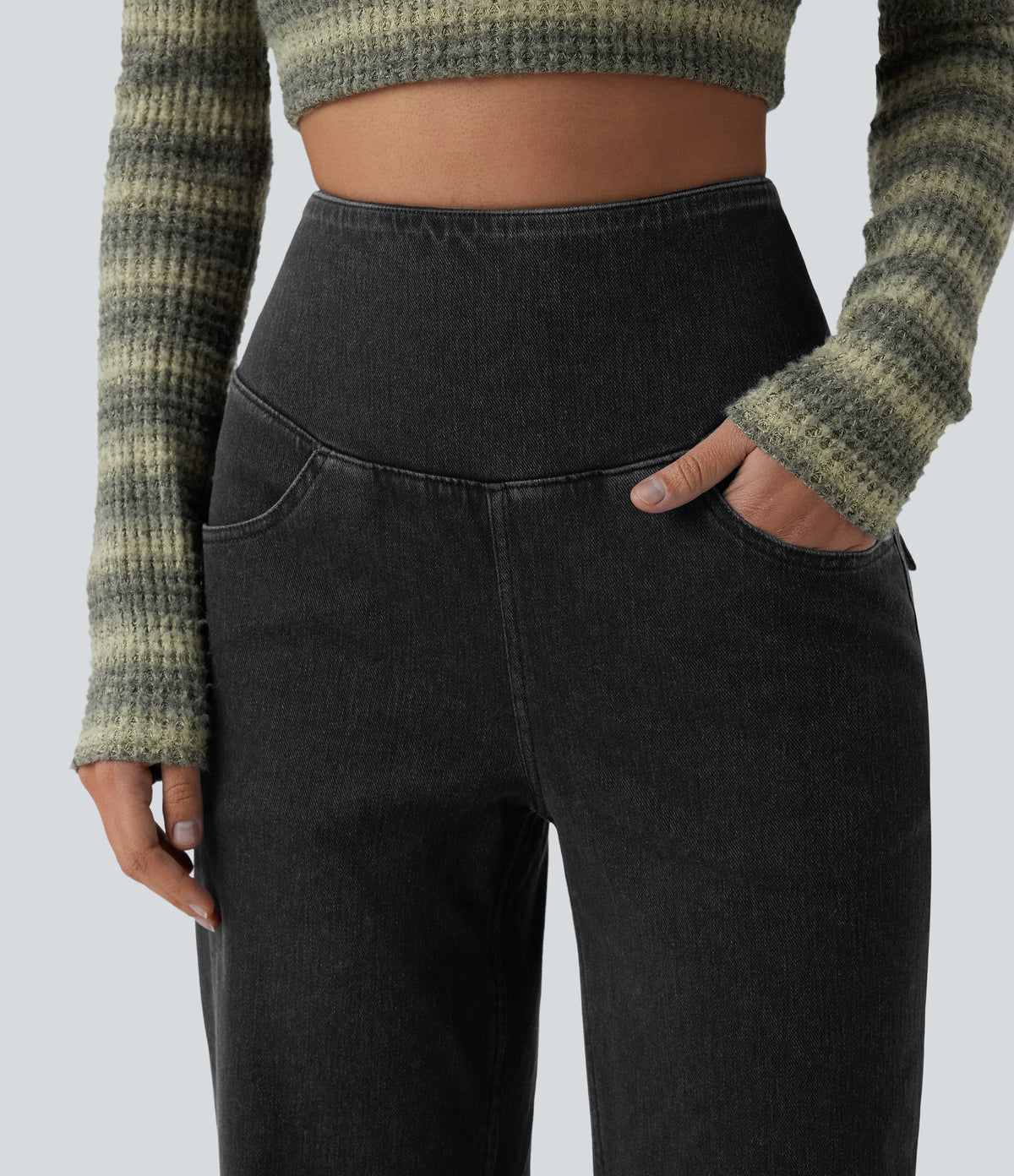 High Waisted Tummy Control Straight Leg Casual Jeans with Pockets — Phantom Denim — view 5