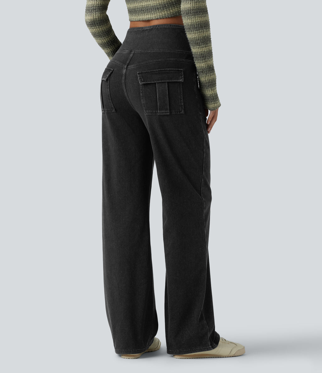 High Waisted Tummy Control Straight Leg Casual Jeans with Pockets — Phantom Denim — view 2