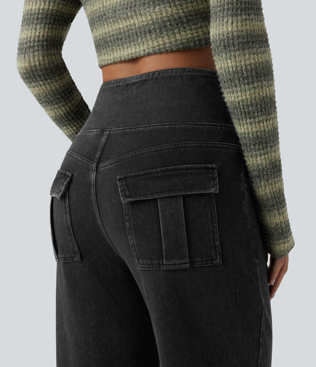 High Waisted Tummy Control Straight Leg Casual Jeans with Pockets — Phantom Denim — view 4