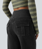 High Waisted Tummy Control Straight Leg Casual Jeans with Pockets — Phantom Denim — view 4