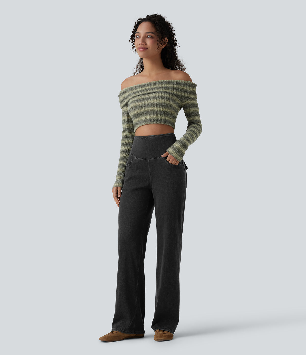 High Waisted Tummy Control Straight Leg Casual Jeans with Pockets — Phantom Denim — view 6