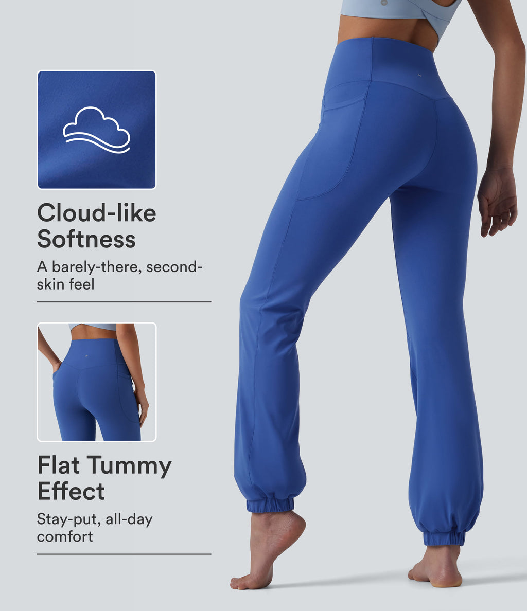 High Waisted Tummy Control Dance Balloon Joggers with Pockets — Beaucoup Blue — view 1