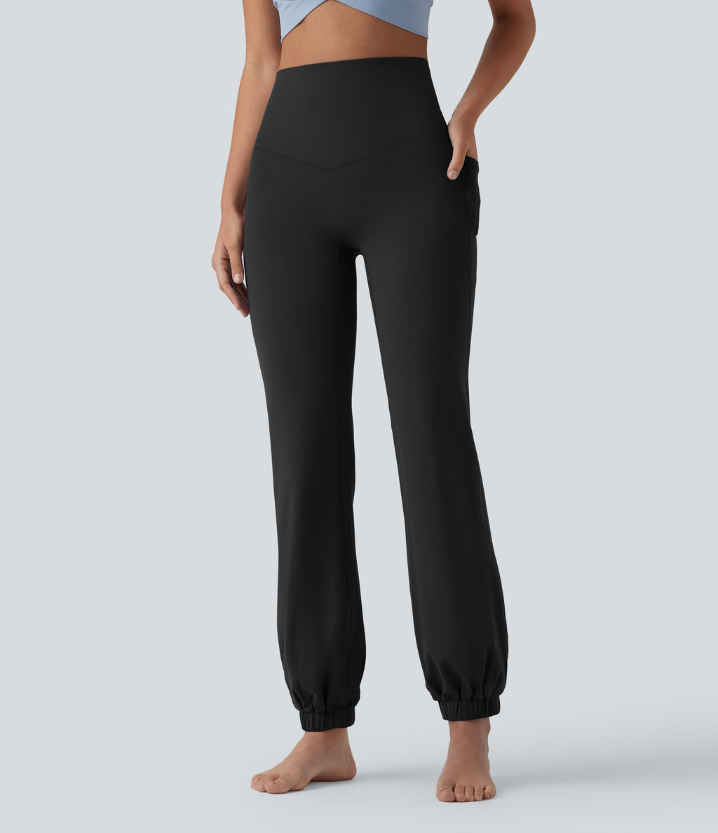 High Waisted Tummy Control Dance Balloon Joggers with Pockets — Black — view 6