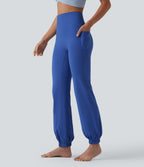 High Waisted Tummy Control Dance Balloon Joggers with Pockets — Beaucoup Blue — view 2