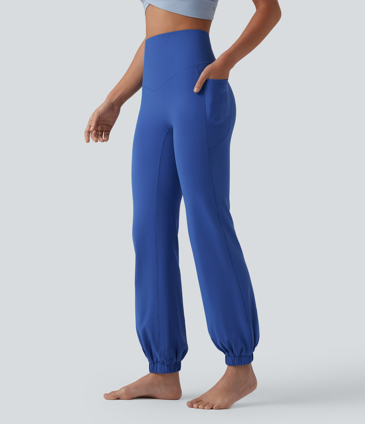 High Waisted Tummy Control Dance Balloon Joggers with Pockets — Beaucoup Blue — view 2