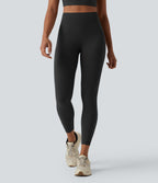 High Waisted Thong Seam Design Yoga 7/8 Leggings with Back Pocket — Black — view 1
