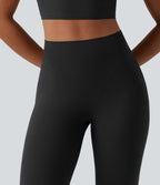 High Waisted Thong Seam Design Yoga 7/8 Leggings with Back Pocket — Black — view 4