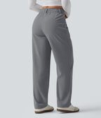 Mid Rise Casual Linen-Feel Trousers with Pockets — Obsidian Weave — view 2