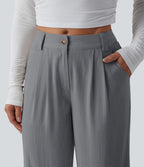 Mid Rise Casual Linen-Feel Trousers with Pockets — Obsidian Weave — view 6
