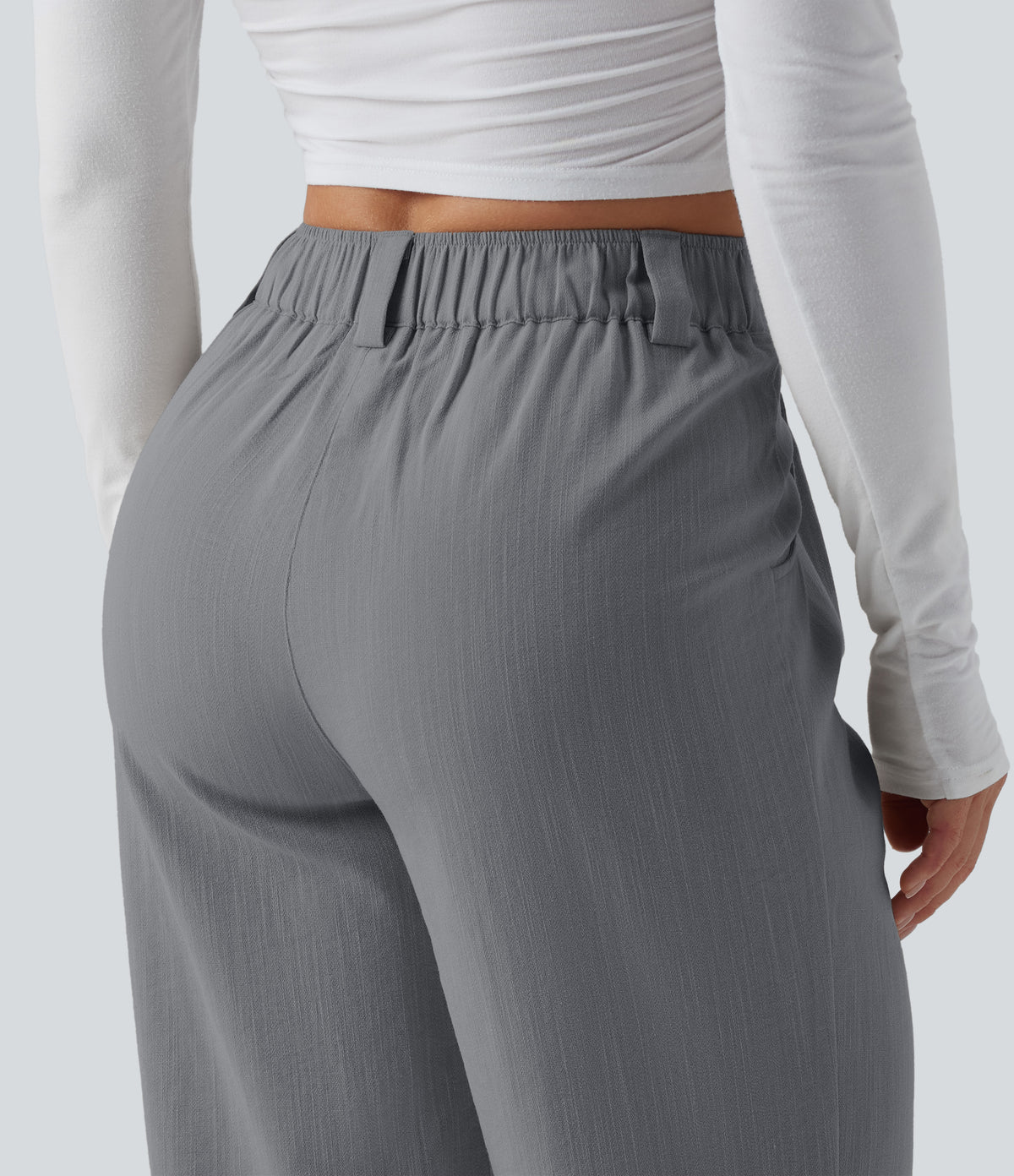 Mid Rise Casual Linen-Feel Trousers with Pockets — Obsidian Weave — view 5