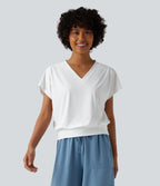 V Neck Short Sleeve Oversized InstantCool Quick Dry Yoga Sports Top — White — view 4