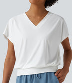 V Neck Short Sleeve Oversized InstantCool Quick Dry Yoga Sports Top — White — view 1