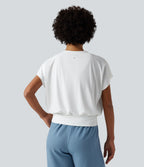 V Neck Short Sleeve Oversized InstantCool Quick Dry Yoga Sports Top — White — view 2
