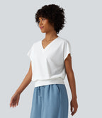 V Neck Short Sleeve Oversized InstantCool Quick Dry Yoga Sports Top — White — view 3