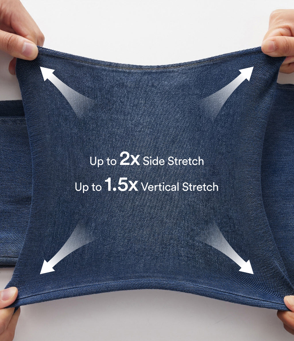 Crossover High Waisted Tummy Control Denim Casual Baggy Bermuda Shorts with Pockets — Estate Blue Denim — view 4