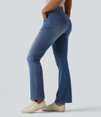 Curvy High Waisted Bootcut Washed Casual Jeans with Pockets — Tide Blue Denim — view 3
