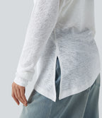 Semi Sheer One Shoulder Long Sleeve Asymmetric Hem Casual T-Shirt — White — view 5