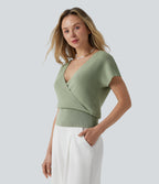 V-neck Crossover Short Sleeve Casual Jumper — Swamp — view 1