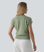 V-neck Crossover Short Sleeve Casual Jumper — Swamp — view 3
