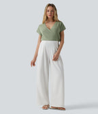 V-neck Crossover Short Sleeve Casual Jumper — Swamp — view 5