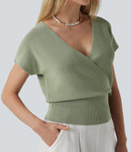 V-neck Crossover Short Sleeve Casual Jumper — Swamp — view 4