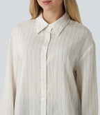 Long Sleeve Stripe Work Linen-Blend Shirt — Ivory Mist — view 5