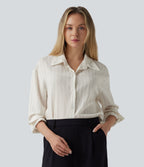 Long Sleeve Stripe Work Linen-Blend Shirt — Ivory Mist — view 3