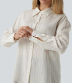 Long Sleeve Stripe Work Linen-Blend Shirt — Ivory Mist — view 4