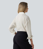 Long Sleeve Stripe Work Linen-Blend Shirt — Ivory Mist — view 2