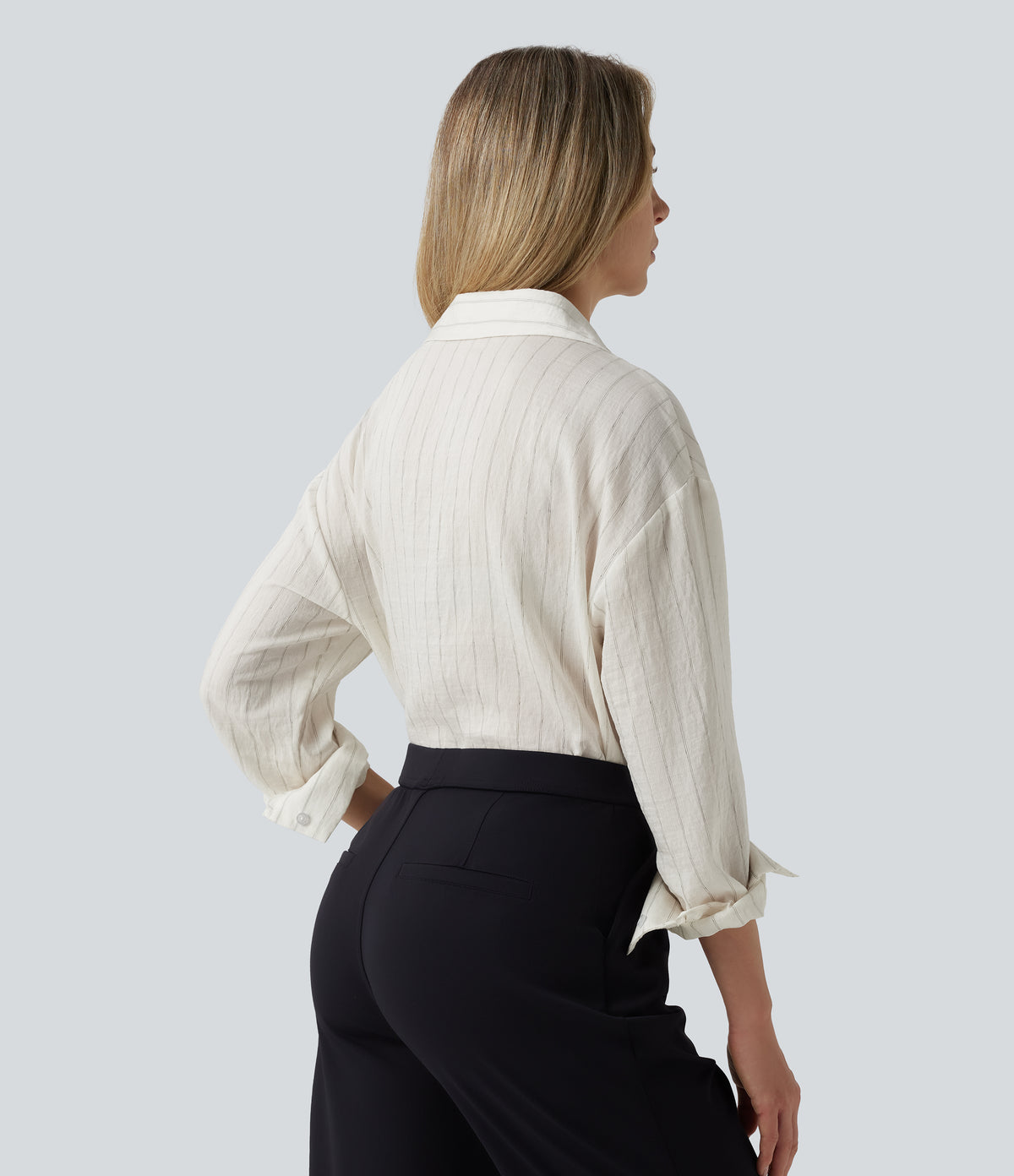 Long Sleeve Stripe Work Linen-Blend Shirt — Ivory Mist — view 2