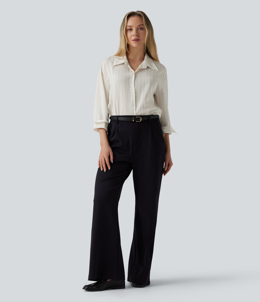 Long Sleeve Stripe Work Linen-Blend Shirt — Ivory Mist — view 7