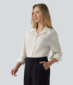 Long Sleeve Stripe Work Linen-Blend Shirt — Ivory Mist — view 1