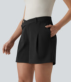 Asymmetric Mid Rise Work Shorts 5'' with Pockets — Black — view 4