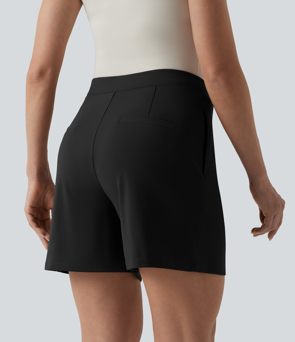 Asymmetric Mid Rise Work Shorts 5'' with Pockets — Black — view 3