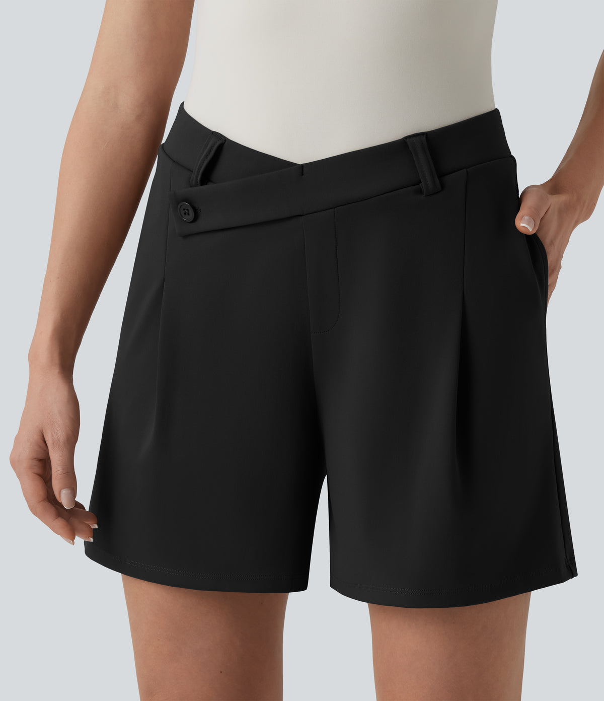 Asymmetric Mid Rise Work Shorts 5'' with Pockets — Black — view 5