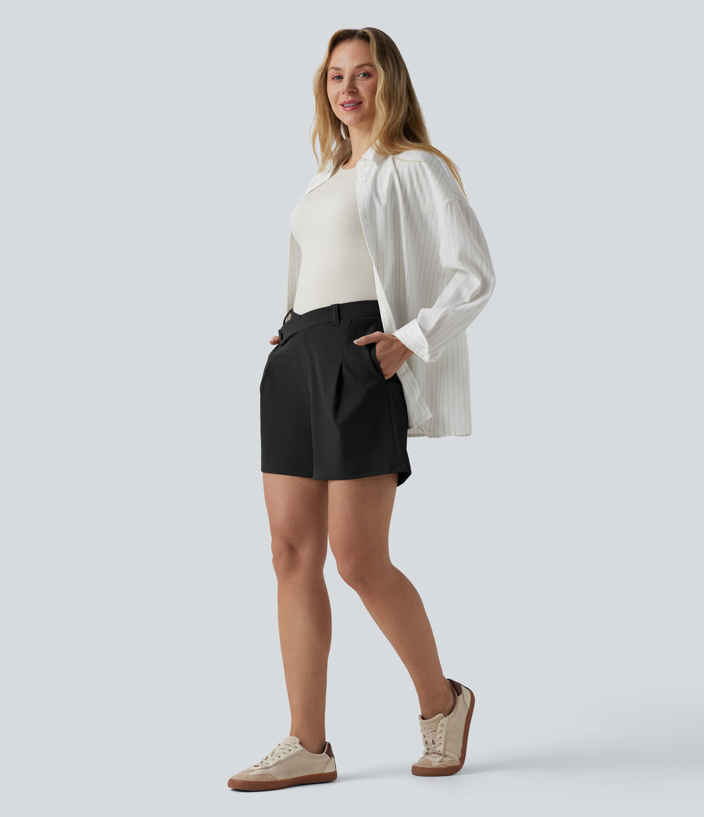 Asymmetric Mid Rise Work Shorts 5'' with Pockets — Black — view 7