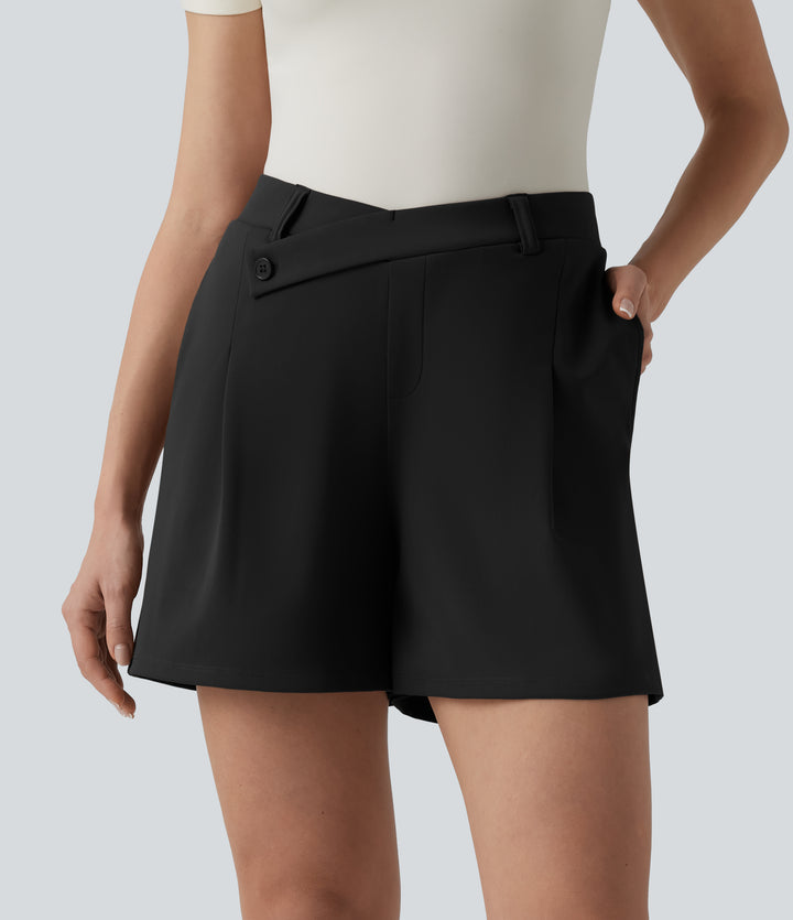Asymmetric Mid Rise Work Shorts 5'' with Pockets — Black — view 1