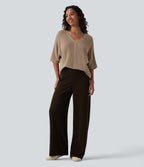 V Neck Half Sleeve Casual Jumper — Tawny Brown — view 6