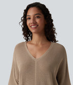 V Neck Half Sleeve Casual Jumper — Tawny Brown — view 4