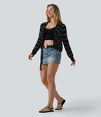 V Neck Long Sleeve Color Block Jumper Knit Cardigan — Midnight Pixel Jacquard — view 6