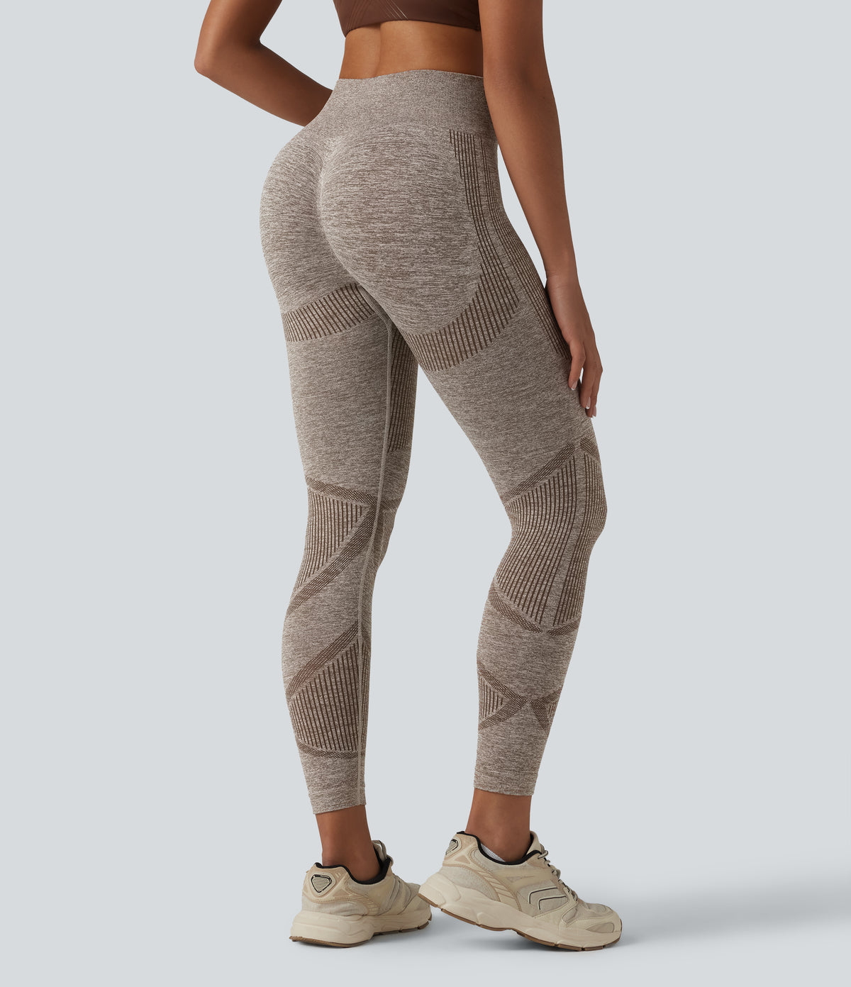 OneForm Seamless Flow High Waisted Heather Yoga Leggings — Sahara Marl — view 7