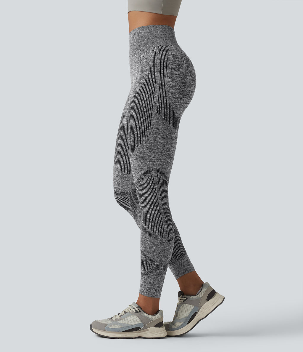 OneForm Seamless Flow High Waisted Heather Yoga Leggings — Volcano Marl — view 3