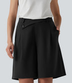 Asymmetric Mid Rise Work Shorts 10'' with Pockets — Black — view 5