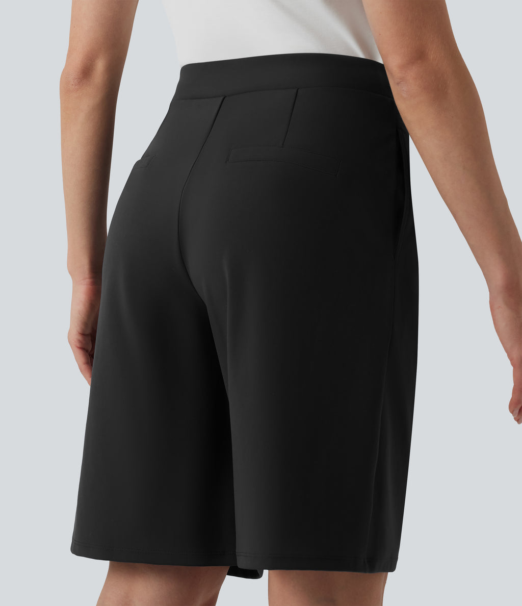 Asymmetric Mid Rise Work Shorts 10'' with Pockets — Black — view 6